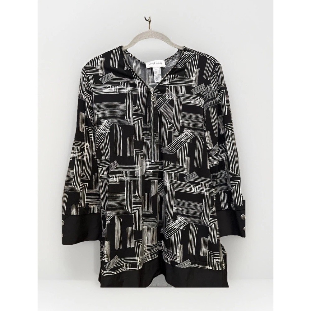 Fabulous Joseph Ribkoff Black White Geometric Print Tunic Top 12/Bust-21/L-26/